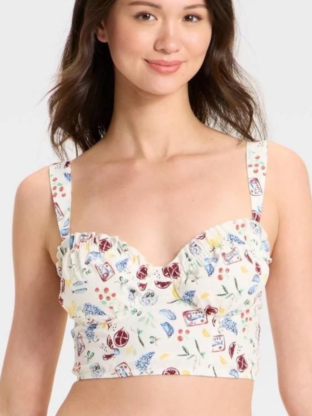 Colsie Cream sardines & Fruit Print Crop corset NWT O